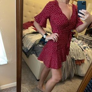 Red and white polka dot dress